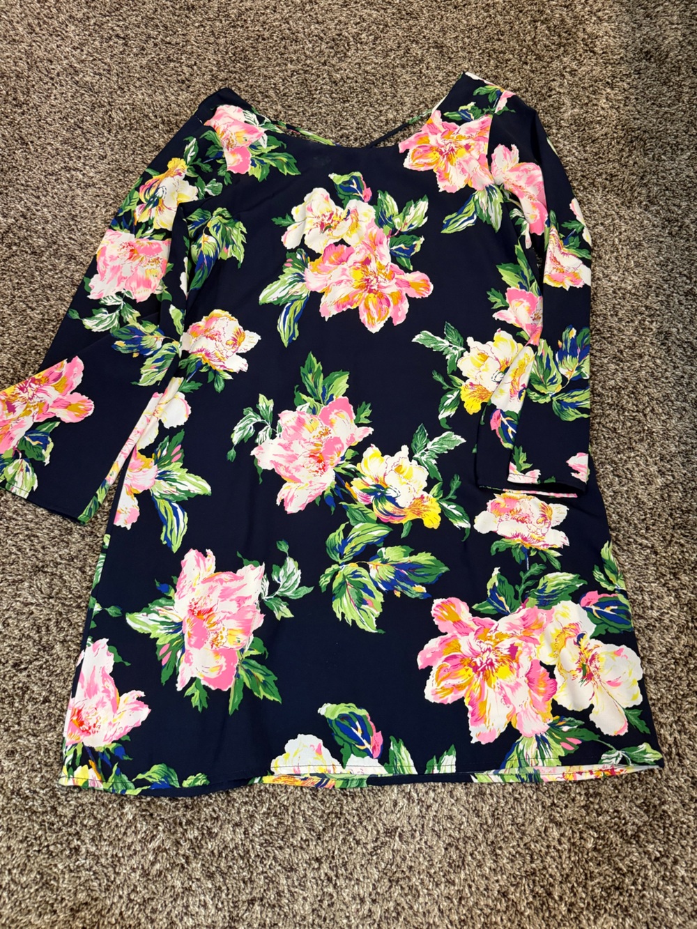 Newbury Kustom Navy Floral Mini Dress with Pink and Yellow Blooms